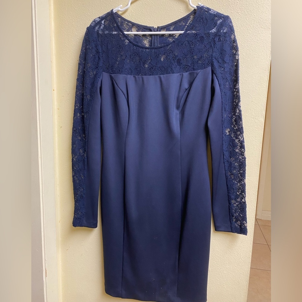 Navy blue dress. Long sleeve with beautiful floral lace sleeves.